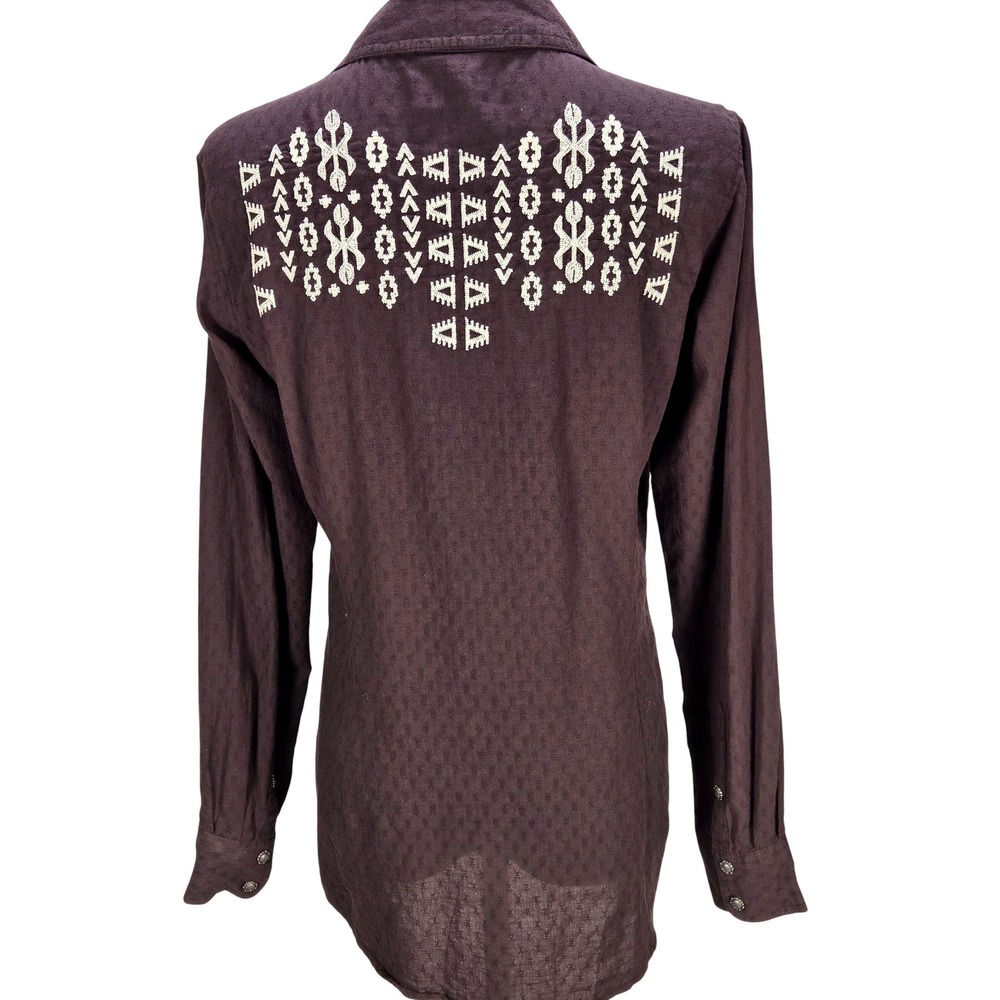 Women's Ariat Medium Brown Embroidered Western Pearl Snap Fitted Shirt Western - Picture 2 of 6
